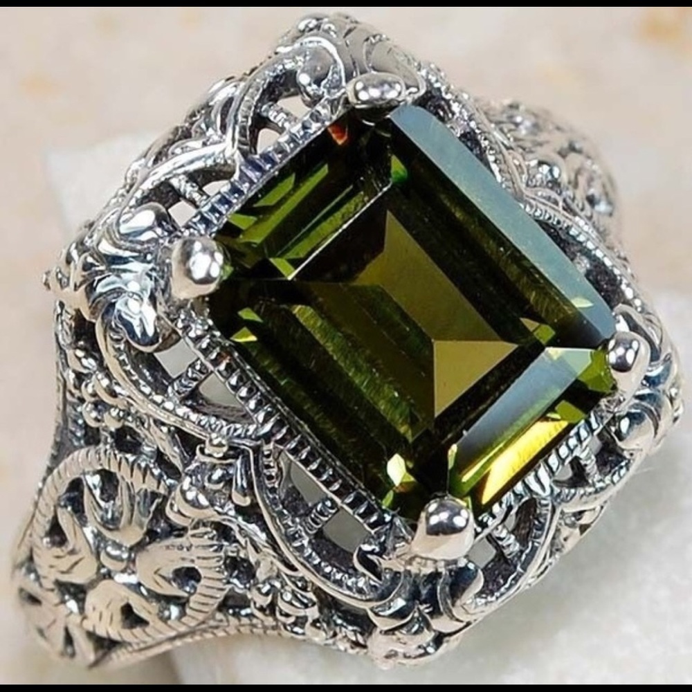 Antiqued Large Stone 925 silver ring